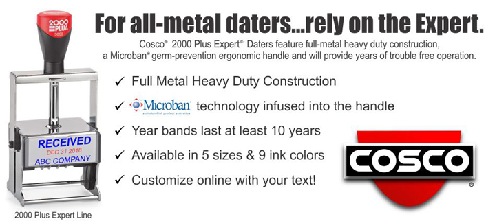 Cosco 2000 Plus Expert Daters feature full metal heavy-duty construction, a Microban® germ prevention ergonomic handle and years of trouble-free operation.